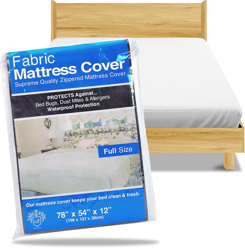 BRODER MFG. INC. - Full Size Mattress Protector, Soft and Smooth Mattress Cover, Waterprood White Fabric Bed Cover with Zipper, Machine-Washable M...