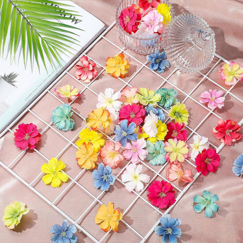 WILLBOND 100 Pieces Faux Flower Heads for Crafts Artificial Silk Plum Blossom Heads for Home Room Wedding Party Marriage Car Shoes Hats, 1.8 Inch ...