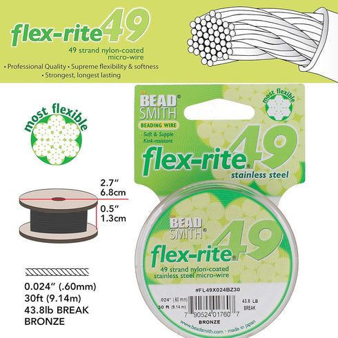 The Beadsmith Flex-Rite 49 Strand Nylon Coated, Stainless-Steel Beading Wire, Jewelry Making Supply (.014 Dia, Bronze - 30 Ft)...