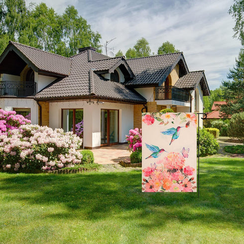 1PCS Hummingbird Spring Garden Flag Flower Garden Spring Yard Outdoor Flag Double Sided Small Burlap Bird Flag for Outside Holiday Decor(12.5 x 18...