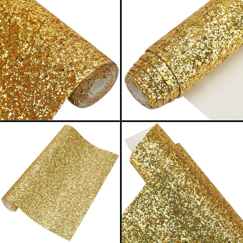 Gold Chunky Glitter Faux Leather Roll 12 x 52 inch Shiny Solid Color Fall Fabric for Princess Bows Crafts Earrings (16013#13)...