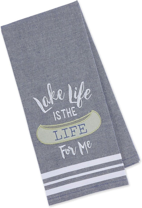 2 Embroidered Lake Kitchen Towels with 1 Plaid Towel | Relax You're at The Lake, Plaid Print, Lake Life Decor Theme Towel Set...