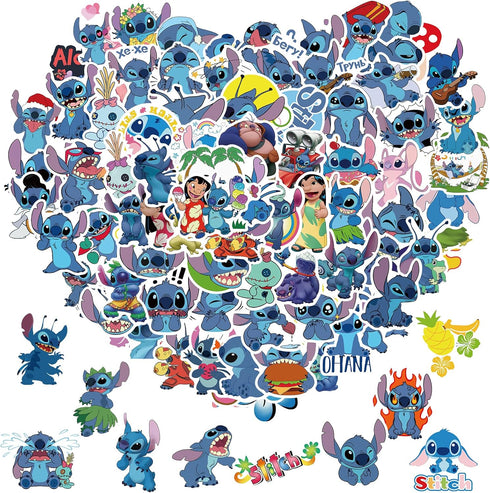 100Pcs Stitch Cartoon Stickers for Kids and Teen, Cool Cartoon Lilo Stitchs Waterproof Vinyl Decal for Girl Adult Water Bottle, Skateboard, Phone,...