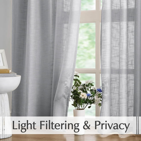 FMFUNCTEX Linen Semi Sheer Grey Curtains for Bedroom Living Room, Gray Curtain Panels 72 Inches Length Sheer Linen Textured Window Drapes Farmhous...