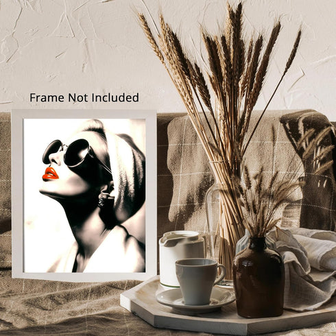 Posterizer 1 pcs-girly chic classic beauty-red lips and sunglasses 3-Photography Art Gift for Women, Fashionistas, Designer Fashion Fans Decor fo...