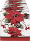 Newbridge Christmas Blooming Poinsettia’s Double Bordered 70 inch Long Table Runner, Holiday Red and White Poinsettia Dining Table Runner...