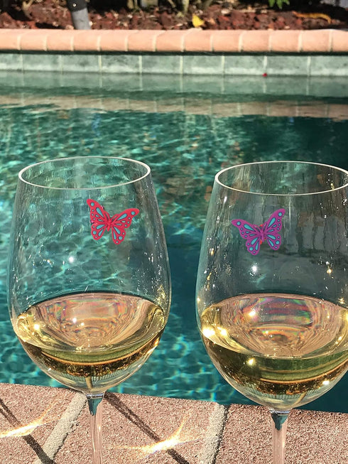 Butterfly Magnetic Wine Glass Charms - 6 Wine Magnet Drink Markers - Fun Gift for the Gardener...
