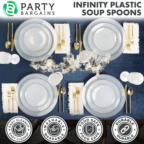 Party Bargains Disposable Plastic Gold Soup Spoons, Infinity Modern Design Utensils, 40 Pack...