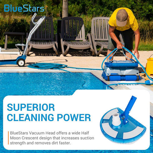 BlueStars Half Moon Transparent Pool Vacuum Head with Bristle - for Vacuum Hose 1-1/4 or 1-1/2’’ - for Inground & Above Ground Pools & Spas - Floo...