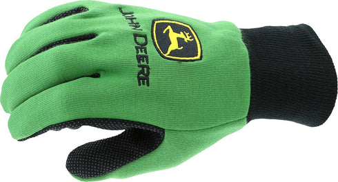 John Deere JD00002 Jersey Gloves - 10 oz Jersey Gloves for Youth, Ribbed Knit Wrist, Polyester/Cotton Fabric, Straight Thumb, Green/Black...
