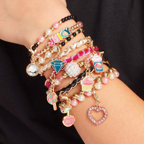 Make It Real - Juicy Couture Pink and Precious Bracelets - DIY Charm Bracelet Making Kit - Friendship Bracelet Kit with Charms, Beads & Cords - Ar...
