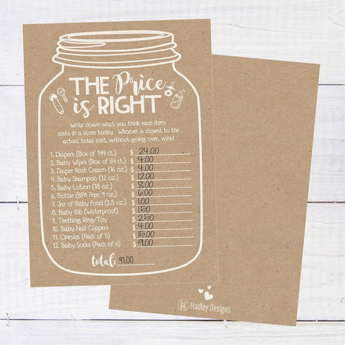 Hadley Designs Hilarious Baby Shower Games Set – 25 The Price is Right Baby Shower Game Cards for 25 Guests, Gender Neutral and Fun for Boys & Gir...
