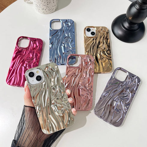 Caseative Pleated Water Ripple Chrome Plating Electroplated Wave Pattern Soft Compatible with iPhone Case (Gold,iPhone 13)...