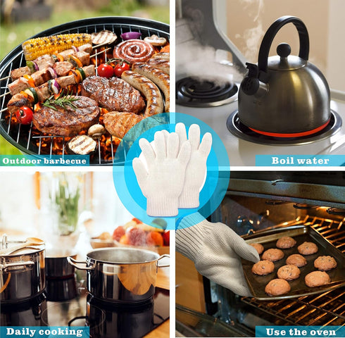 Heat Resistant Gloves - EN407 Certified 932°F Oven Gloves, Cut-Resistant Grill Gloves, Cooking Gloves for BBQ, Grilling, Baking, Cutting, Welding,...