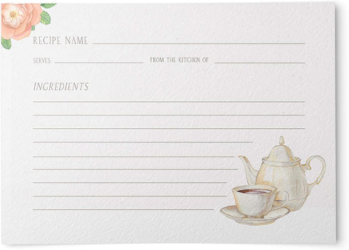 Tea Recipe Cards, 4x6 in, Water-Resistant, Double Sided (Vintage Tea)...