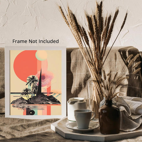 Posterizer 1 pcs-beach and sunset vibes aesthetic funky collage-Retro Art-Coastal & Nautical Art-Gift for Nature, Surfers and Beach Lovers- UNFRAM...