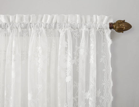 No. 918 Alison Floral Lace Sheer Rod Pocket Curtain Panel, 58" x 72", White...
