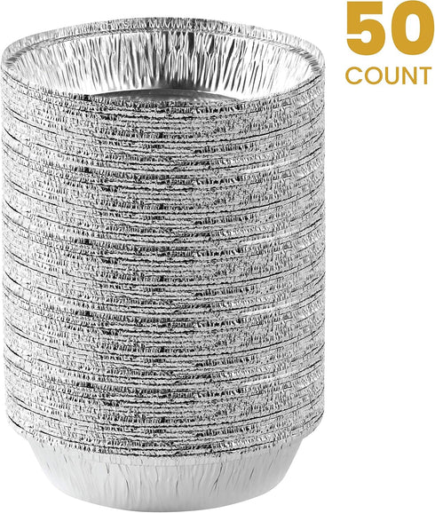 PLASTICPRO 7'' Inch Round Tin Foil Pans Disposable Aluminum, Freezer & Oven Safe - For Baking, Cooking, Storage, Roasting, & Reheating, Pack of 50...