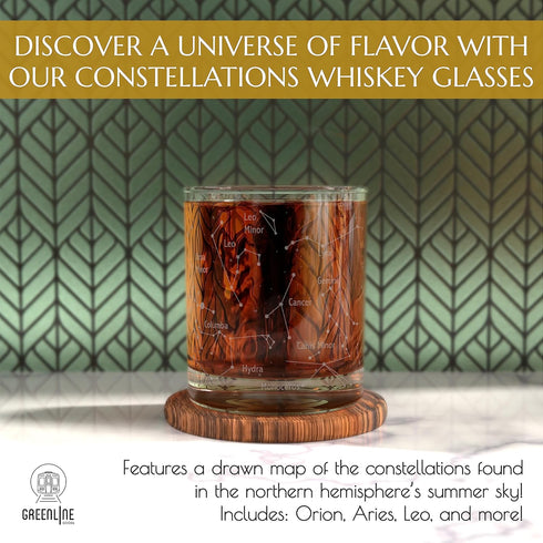 Greenline Goods Whiskey Glasses – Northern Summer Sky & Astronomy Constellations (Set of 2) – Etched 10 Oz Tumbler Gift Set - Old Fashioned Rocks ...