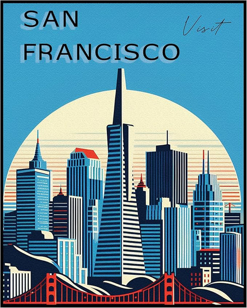 Posterizer 1 pcs-travel poster-United states-San Francisco-Adventure Wall Art Gift for Men Women Entrepreneur Teens Decor for Home & Office- unf...