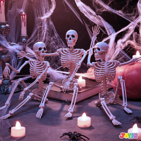 JOYIN 3 PCS Halloween Hanging Skeletons 16" Full Body Posable Joints Movable Plastic Bones for Halloween Party Outdoor Indoor Decor, Yard Patio La...