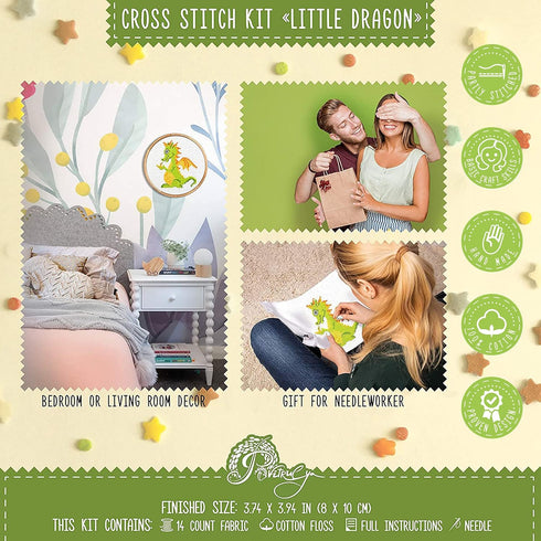 Povitrulya Baby Dragon Counted Cross Stitch Kit – Mandala Embroidery Pattern for Medium Starter...