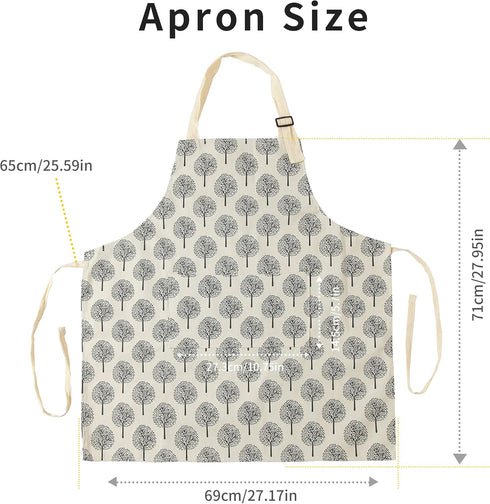 Tosewever 2 Pieces Cotton Linen Waterproof Bib Apron with 2 Pockets - Long Ties Adjustable Neck Strap - Unisex Cooking Kitchen Decorative Pattern ...