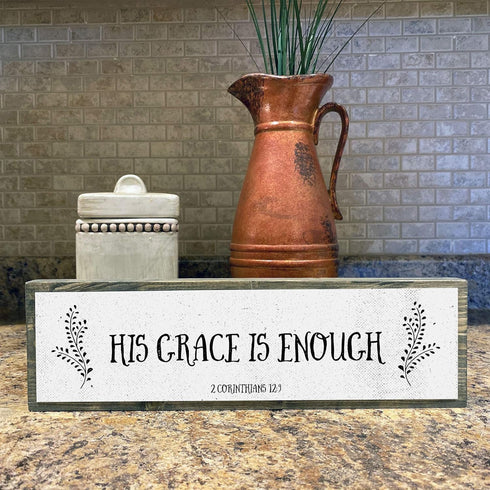 Christian Wall Art - His Grace Is Enough Wall Décor – Beautiful Bible Verse Modern Farmhouse Wall Art – Wood and Metal His Grace Is Enough Door Si...