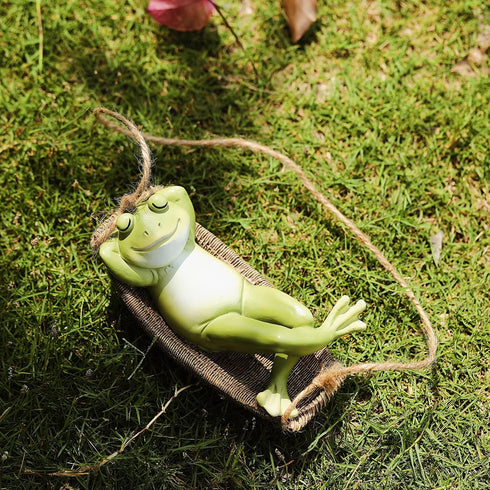 Frog Statues for Garden Outdoors Hanging Sleeping Frog Sculptures Swing Home Décor...