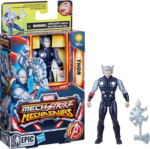 Marvel Mech Strike Mechasaurs, 4-Inch Thor Action Figure with Dino Weapon Accessory, Super Hero Toys for Kids Ages 4 and Up...