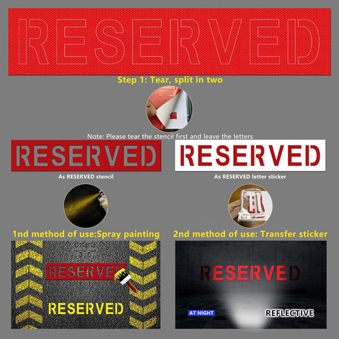 2 Pieces 4" Reserved Stencil with Self-Adhesive,Reserved Parking Spray Painting Letter Sticker Stencil,6" x 29" Reserved Sign Pavement Stencil for...