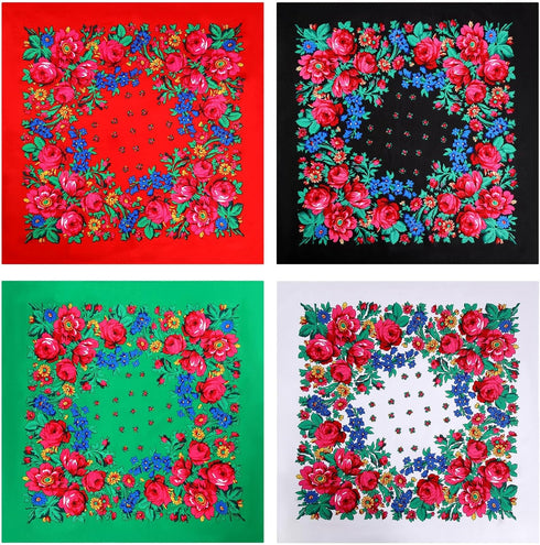 4 Pcs Russian Ethnic Scarf Square Hair Head Scarves Printed Polyester Flower Neck Scarf Women Square Scarf Head Scarf for Women Girls...