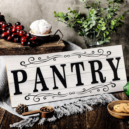Pantry Sign Wall Decor Farmhouse Pantry Sign Wooden Rustic Retro Hanging Wooden Art Printed Decor for Home Room Holiday Decoration, 16 x 6 Inches(...