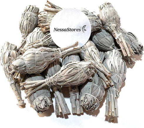 12 California White Sage Smudge Sticks, 3 to 4 Inch Hand Tied, All Natural for Home Cleansing, Stress Relief, & Clearing Negative Energy JC-005...