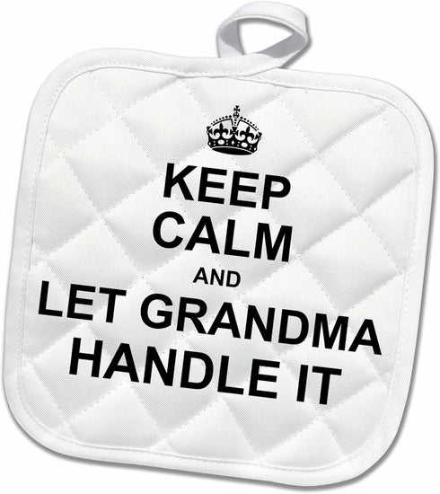 3D Rose Keep Calm and Let Grandma Handle It Fun Funny Fix-It Grandmother Gift Pot Holder, 8 x 8...