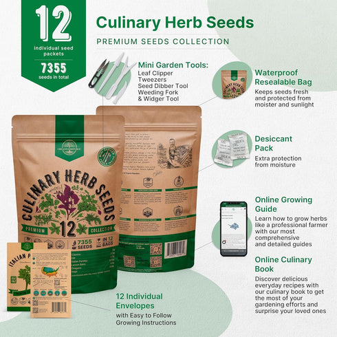 Organo Republic 12 Culinary Herbs Seeds Variety Pack - 7,355+ Heirloom, Non-GMO, Herbs Seeds for Outdoor and Indoor Home Gardening, Including Basi...