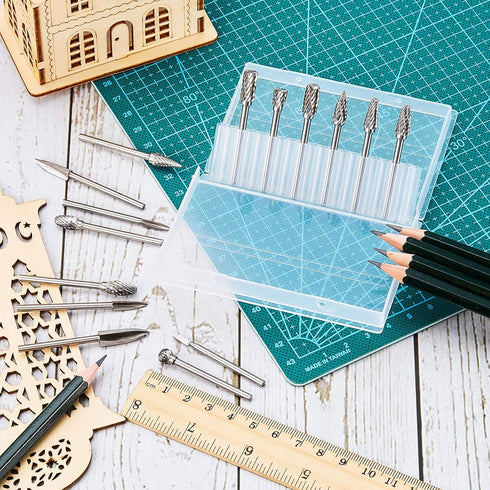 Honoson 15 Pieces Wood Carving and Engraving Drill Bit Double Cut Rotary Burr Carbide Woodworking Drill Bits Set for DIY Woodworking, Drilling, En...