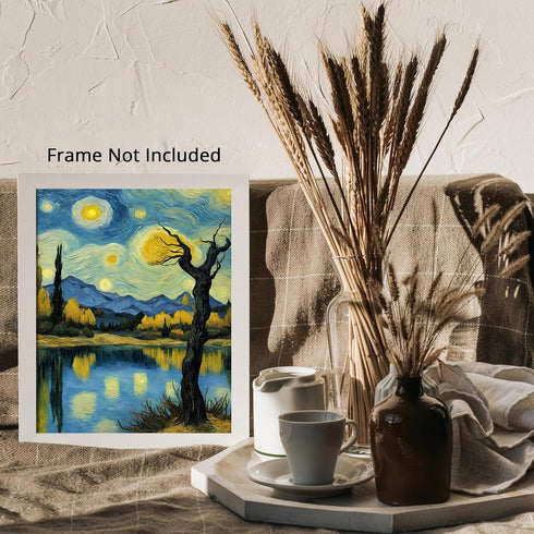 Posterizer 1 pcs- starry night inspired landscapes-nature-oil painting style 4-Landscape & Nature Art-Floral Botanical Art- Decor for Home & Offic...