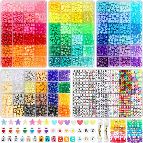 Acerich 4022 Pcs Pony Beads for Friendship Bracelet Making Kit, 96 Colors 5 Boxes Friendship Bracelet Beads 6x9mm Rainbow Kandi Beads with 1000 Pc...