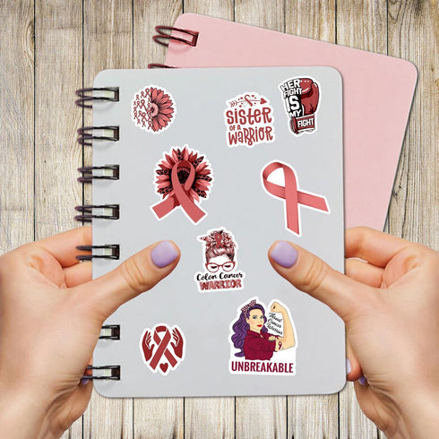 Pack 50 PCS Oral Throat Cancer Awareness Stickers Decorative Ribbon Car Bumper Water Bottle Laptop Vehicle Vinyl Decals Waterproof for Survivor Fi...