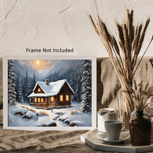 Posterizer 1 pcs-old farm house in snowy winter nature-in oil painting style-8-Landscape & Nature Art-Living Room Bedroom Decor- unframed wall art...