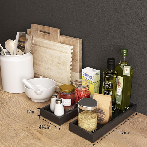Bathroom Vanity Tray Black Decorative Tray for Counter, 11.2"x 4.3" Small Wood Sink Soap Tray Holder for Kitchen, Dresser Countertop Decor Rectang...