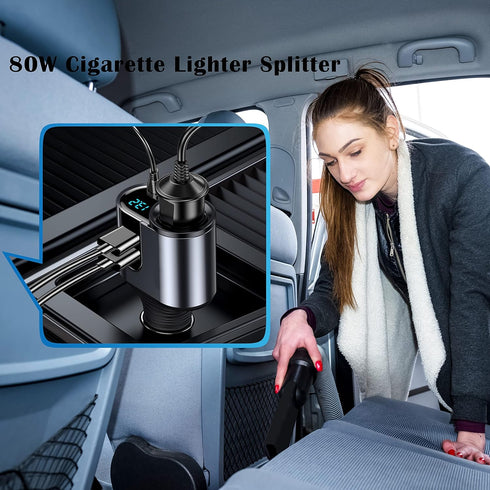 LIHAN Cigarette Lighter USB C Charger, Car Socket Plug Adapter,12V/24V Outlet Splitter with 3 USB Ports, LED Voltage, Compatible for iPhone 15/15 ...