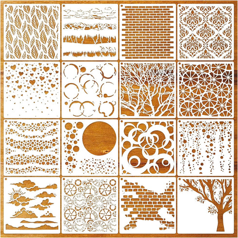 Stencils for Crafts, Circle Dots Layering Stencils Mixed Media Texture Circular Brick Stencils for Painting on Wood,Reusable Wood Burning Art Sten...