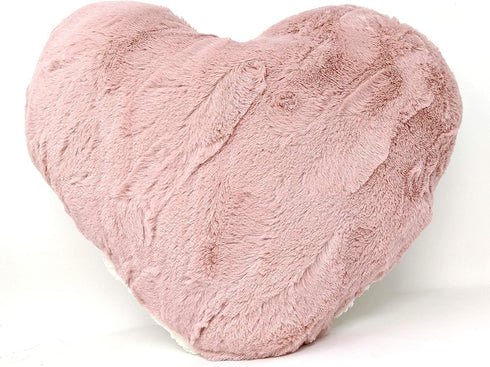 Tache Pink Heart Shaped Pillow - Faux Fur White Fleece Valentine's Romantic Super Soft Stuffed Light Blush Dusty Rose Furry Pillow 16x14 Pink Hear...