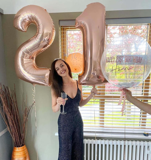 40 Inch Rose Gold 21 Number Balloons Giant Jumbo Huge 12 or 21 Foil Mylar Helium Number Digital Balloons Rose Gold Birthday Mylar Digital Balloons...