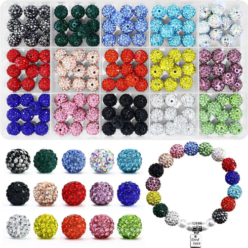 150PCS 10MM Rhinestone Beads for Jewelry Making, Mixed 15 Colors Round Polymer Clay Crystal Beads for Crafts Bracelet Necklace Earring Beaded Pen,...