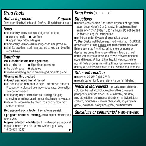 Amazon Basic Care No Drip Severe Congestion Nasal Pump Mist Spray, 12 Hour Relief, Oxymetazoline HCl, Maximum Strength Plus Menthol, Steroid Free,...