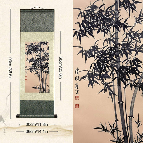 AtfArt Asian Wall Decor Beautiful Silk Scroll Painting Bamboo Leaf Plant - Ancient Bamboo Oriental Decor Chinese Art Wall Scroll Wall Hanging Pain...