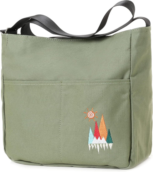 Canvas Crossbody Bag for Women Men, Fashion Casual Shoulder Bags Messenger Bag with Embroidery...